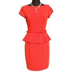 Cache Red Peplum Belted Sheath Dress